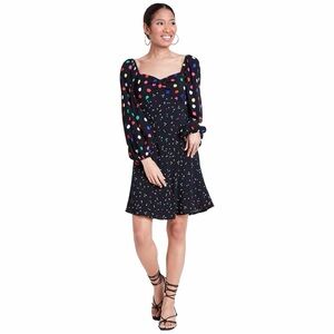 RIXO Black Dress with Colorful Polka Dots